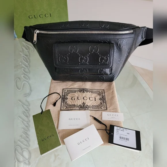 Gucci GG Supreme Embossed Crossbody Belt Bag Sling Black Leather - Picture 2 of 10